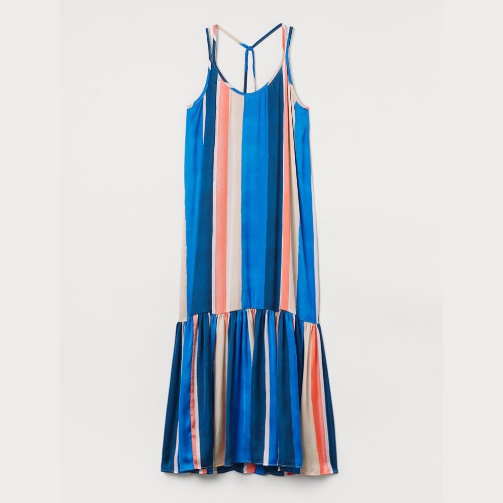 Lemlem x H&M Lacing-Detail Maxi Dress Blue Pink Stripes Medium NWT